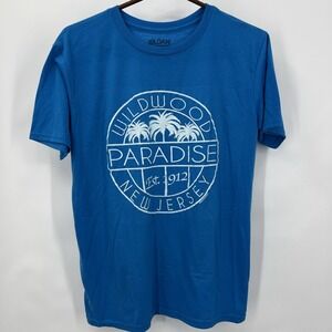 Wildwood New Jersey Paradise Blue Short Sleeve T Shirt Medium Gildan Performance